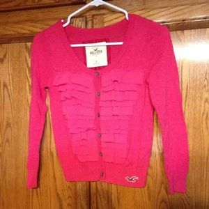 Hollister small hot pink ruffle cardigan sweater